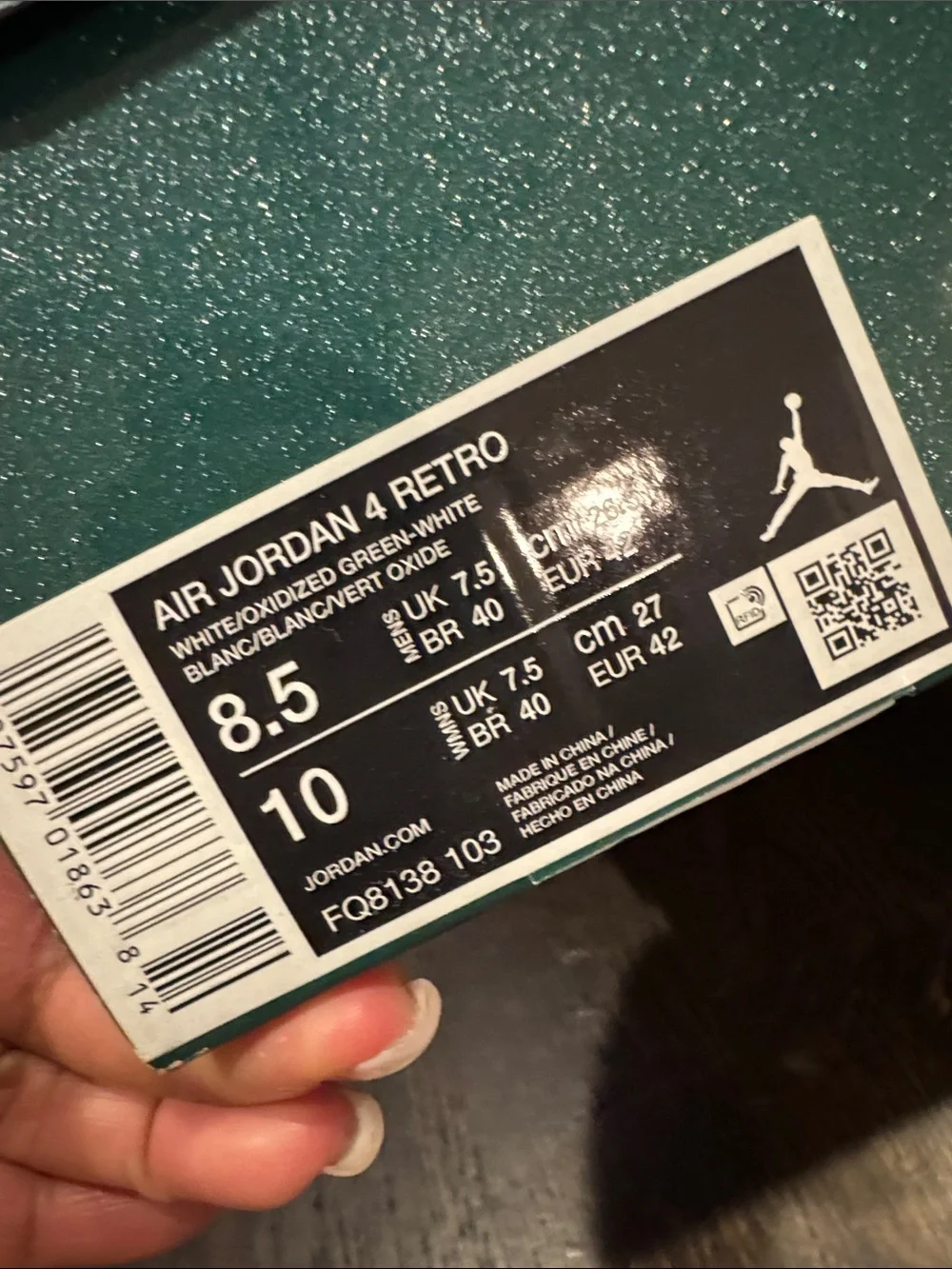 Air Jordan 4 Retro 'Oxidized Green' Sz Men 8.5/Women 10